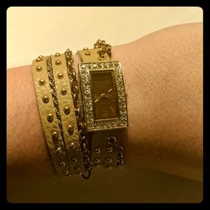 Gold double wrap fashion watch